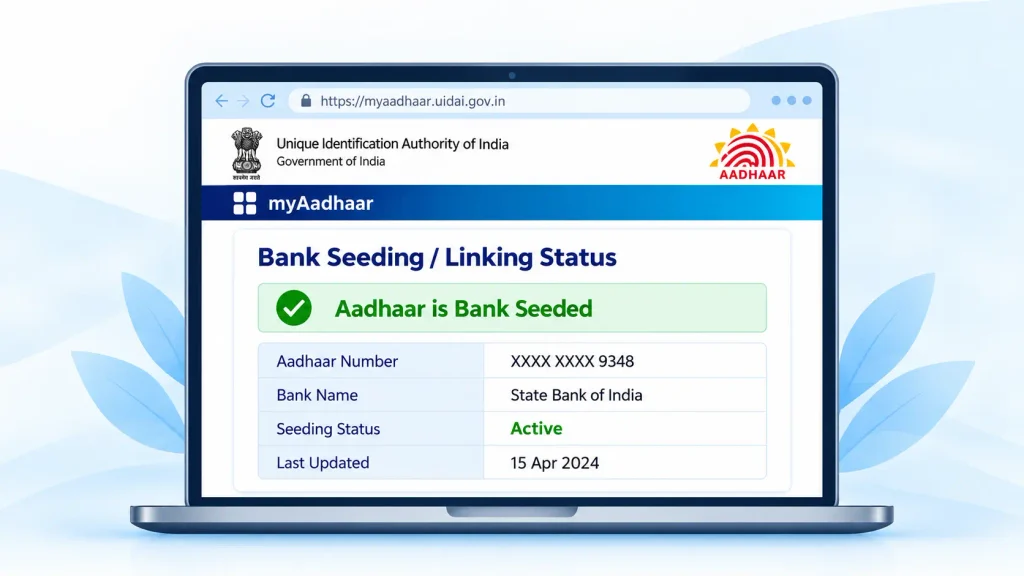 Aadhaar linked bank account status example