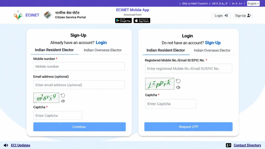 Voter ID Portal 2026 Sign-Up और Login Page – ECINET Online Registration एवं Login Process